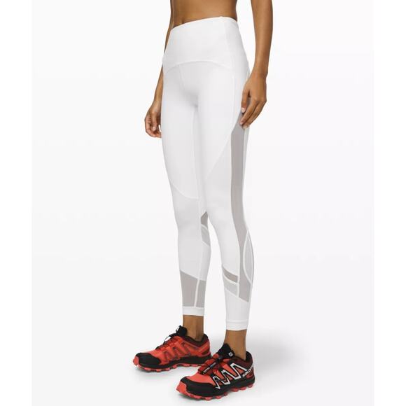 Lululemon Leggings White Clear the Court Tight 28" Size 4 Mesh Vented Logo Pant - Picture 1 of 16
